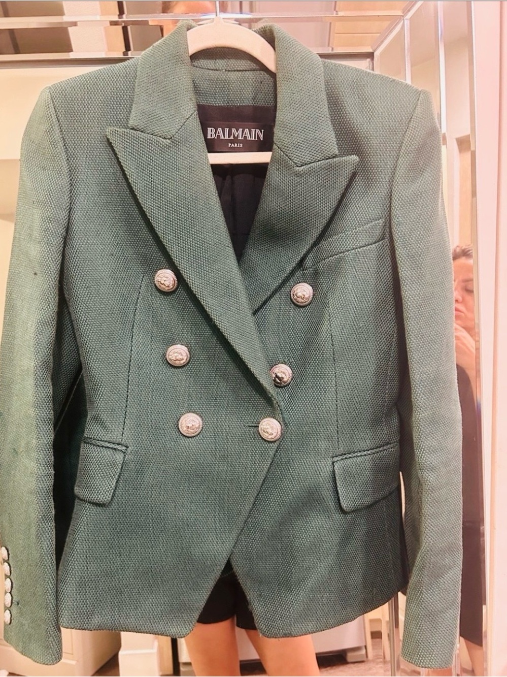 Balmain Green Double-Breasted Textured Blazer